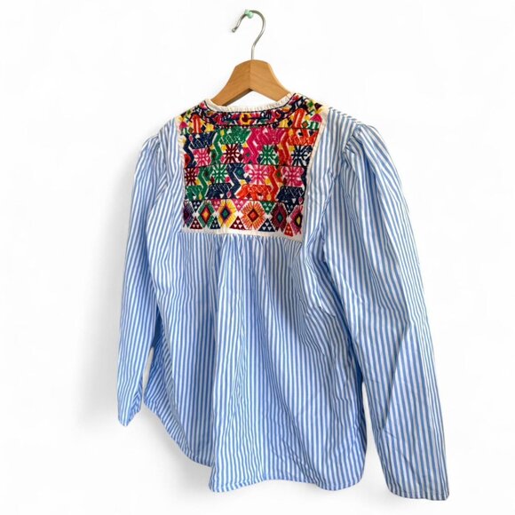 ROUSS BLUE WHITE STRIPED EMBROIDERED STRUCTURED CARDIGAN TOP BLOUSE WOMENS SIZE - Picture 7 of 7